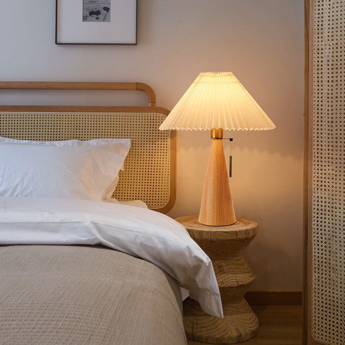Japanese Pleated Table Lamp | Minimalist Wood & Fabric Design
