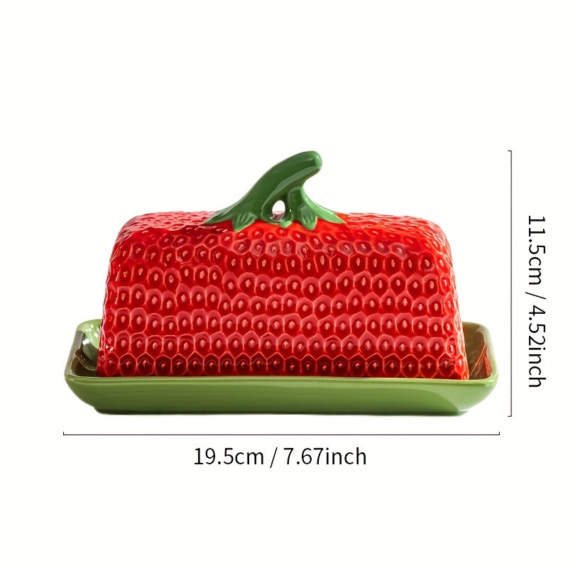 Ceramic Butter Dish with Lid | Strawberry Design Butter Box