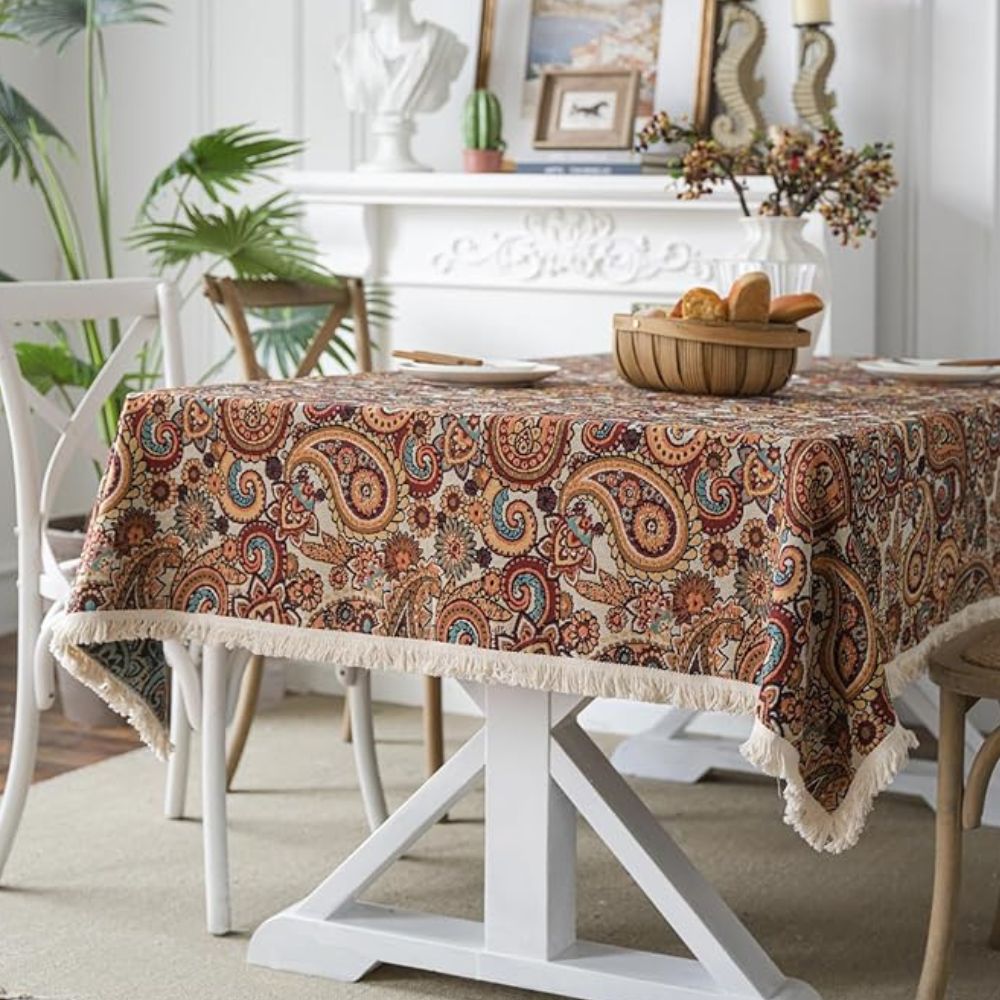 Amber Paisley Tassel Tablecloth 1