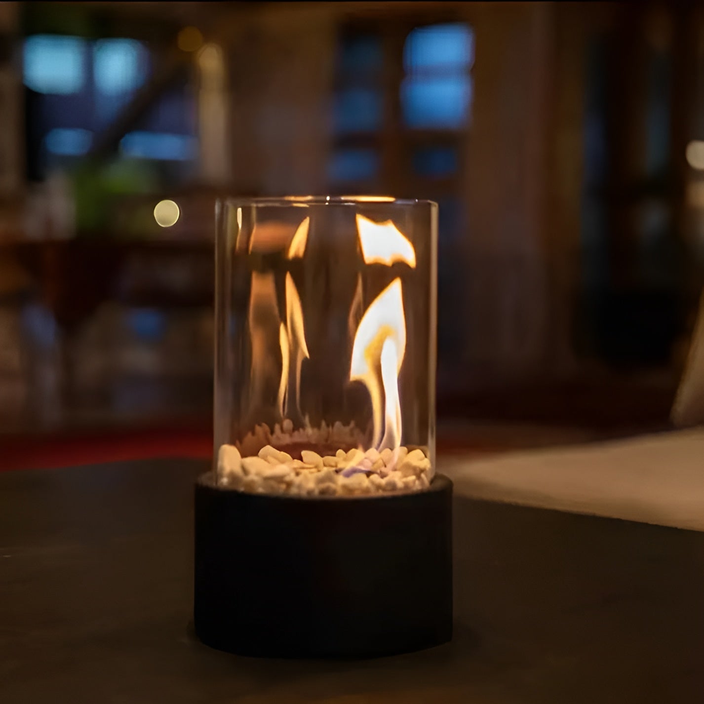 Tabletop Ethanol Fireplace | Glass Cylinder Fire Pit