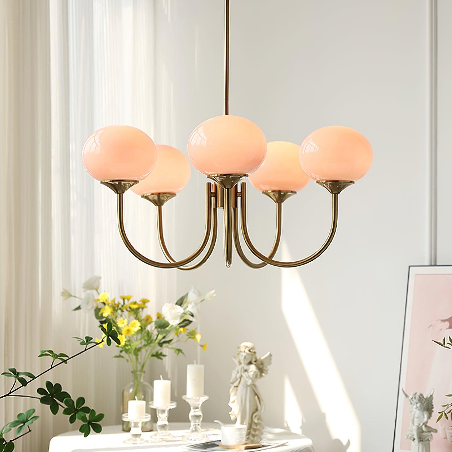 MarshmallowGlow | Elegant Chic Pink Glass Ceiling Light Fixture 6