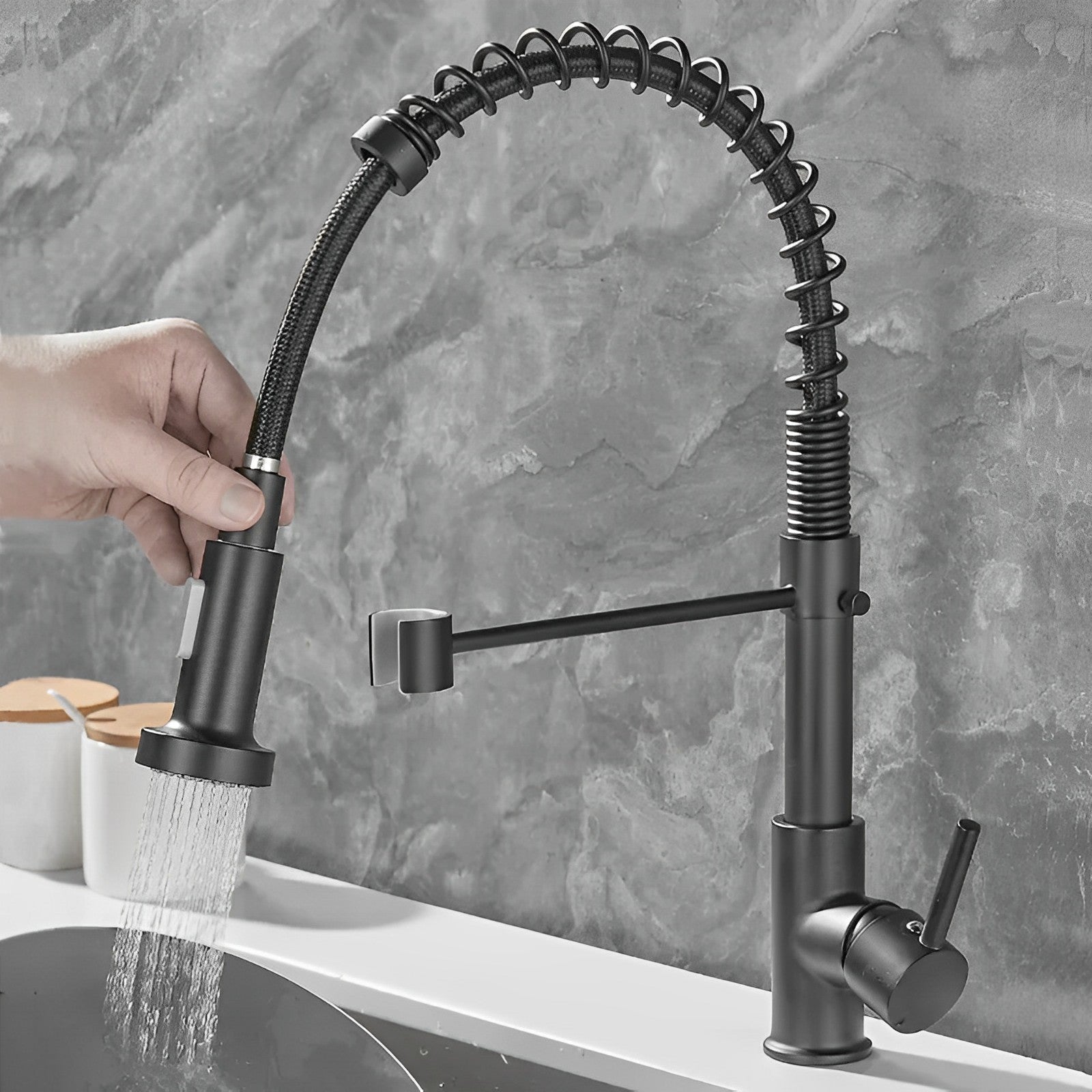 Single-Hole Spring Kitchen Faucet With Pull-Down Sprayer - Multi-Function | Easy Cooking | Cooking Gadget