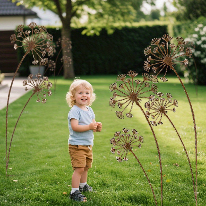 Rustic Garden Ornaments | Metal Dandelion Decoration Set with Intricate Design | Durable Outdoor Decor for Year-Round Elegance 0