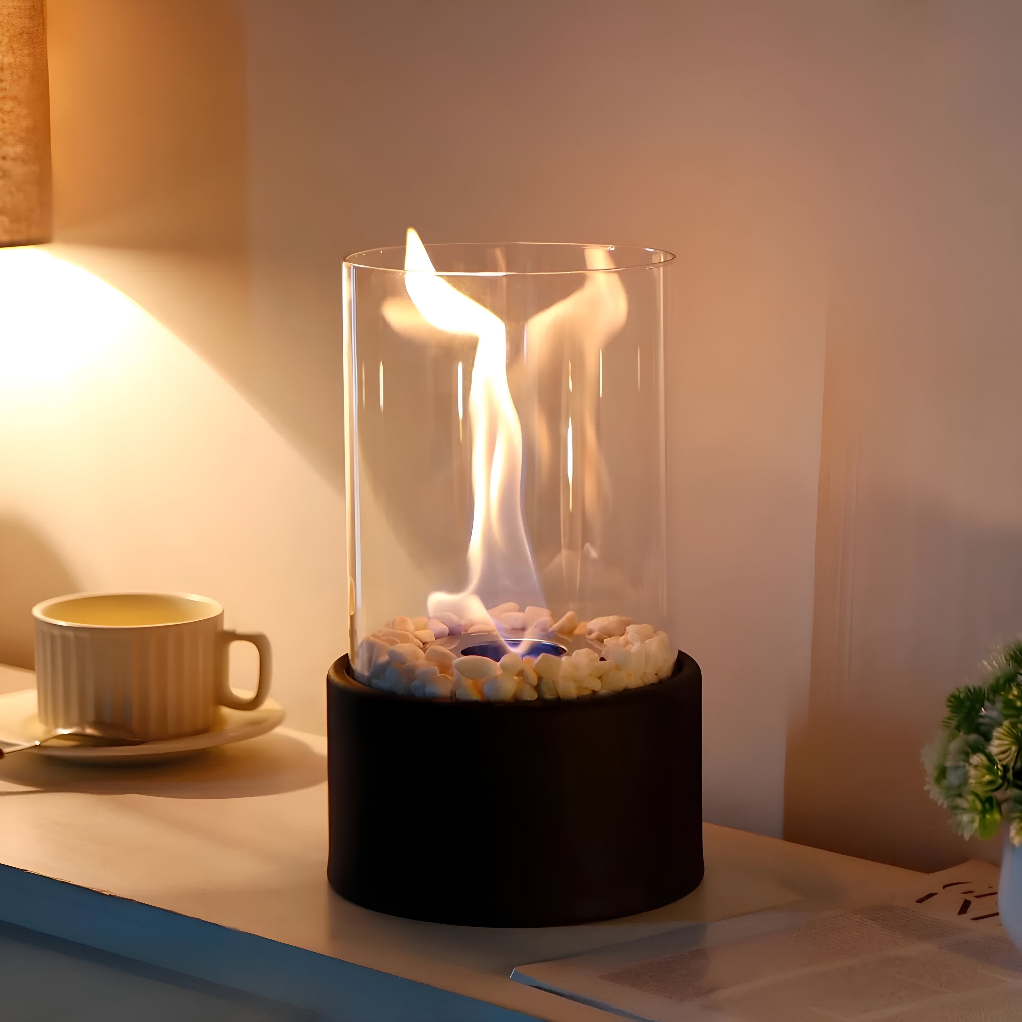 Tabletop Ethanol Fireplace | Glass Cylinder Fire Pit