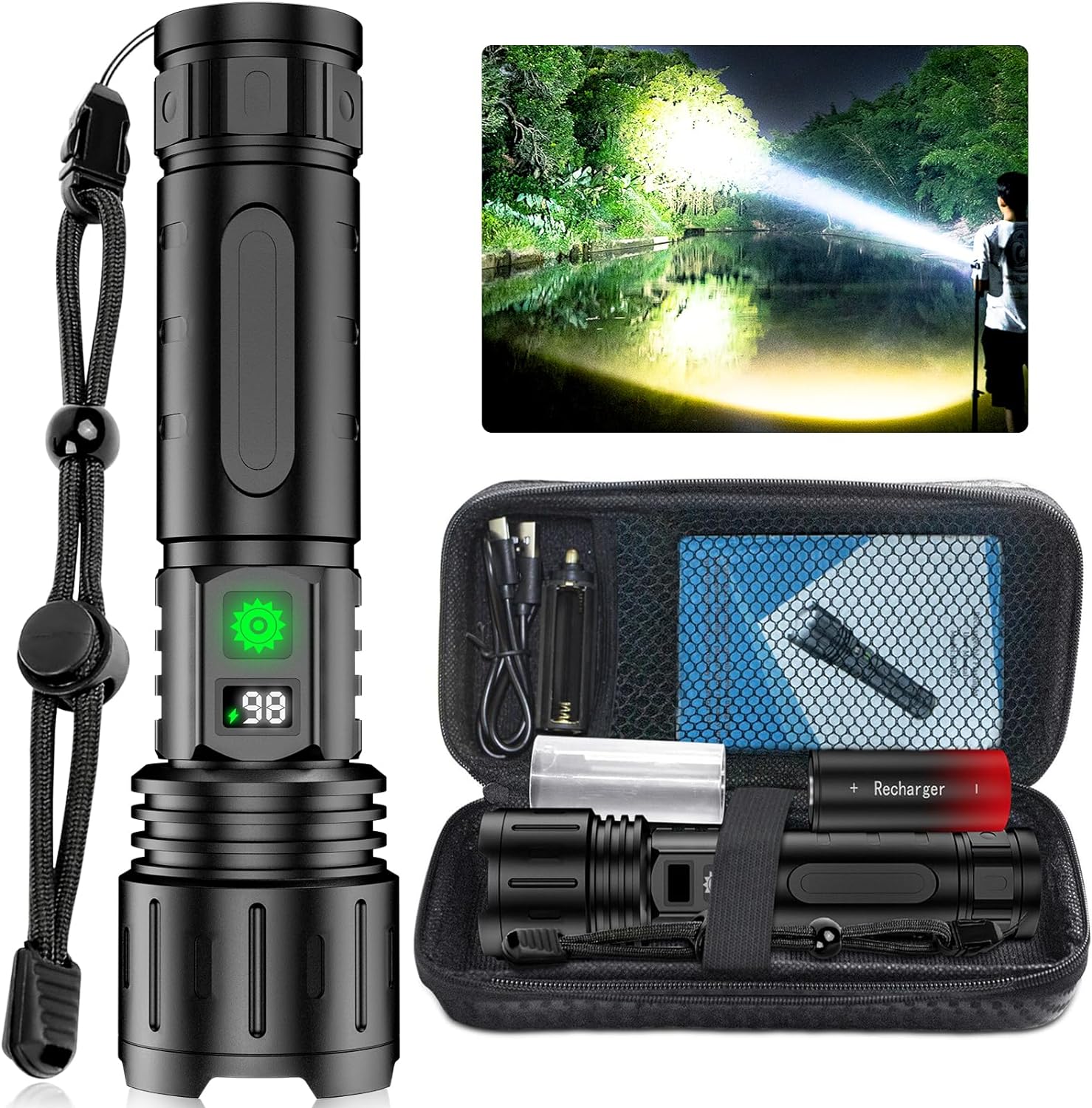 Tactical Torch Light | 100,000 Lumens LED Flashlight with Power Bank | Waterproof Design for Outdoor Safety 0