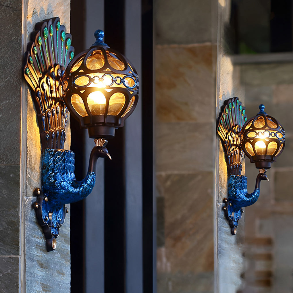 Vintage Peacock | Outdoor Wall Light with Weather-Resistant Design | Elegant Ambiance for Gardens and Villas 0