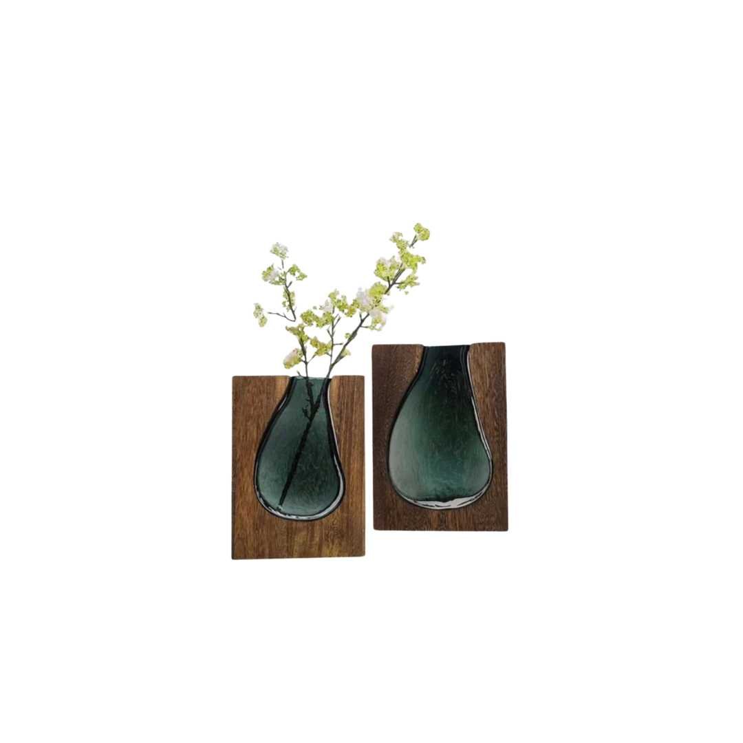 Wood and Glass Minimalist Vase | Natural Accent