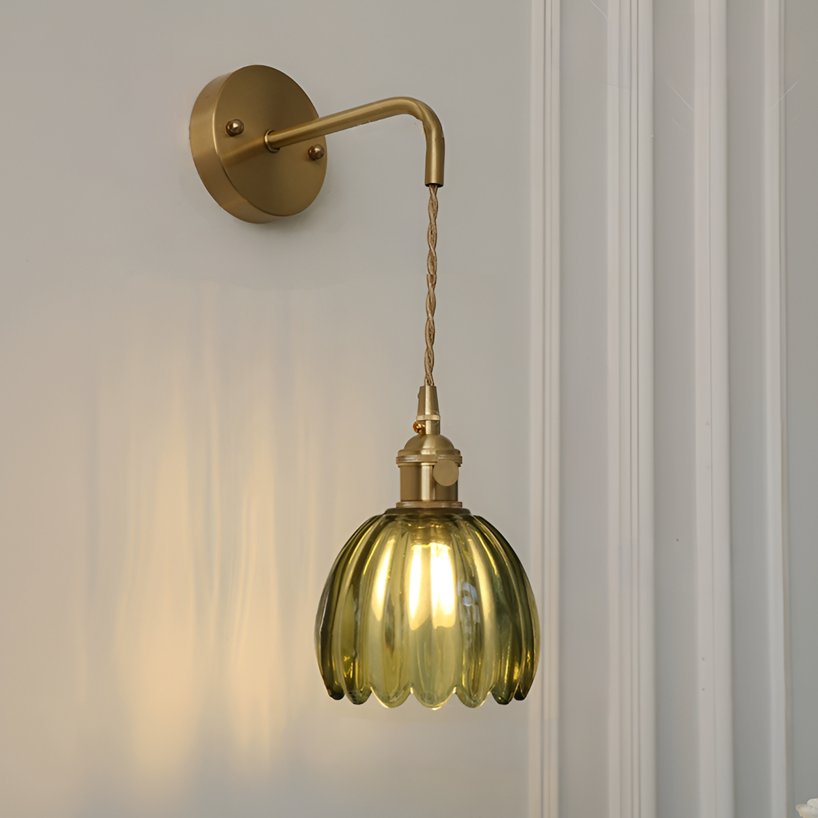 Modern Glass Wall Sconce | Pink Ribbed Shade & Brushed Gold Finish
