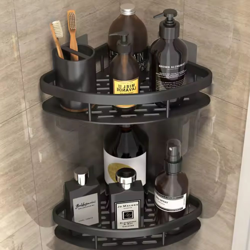 Aluminium Shower Corner Shelf | Adhesive Wall Storage