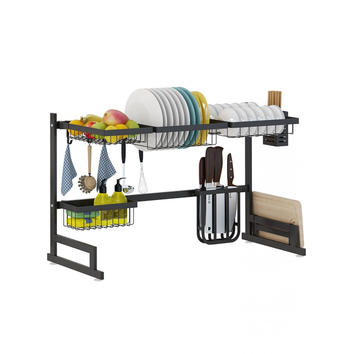 34.6" Stainless Steel Black Dish Drying Rack Over Kitchen Sink, Dishes and Utensils Draining Shelf - Multi-Function | Co