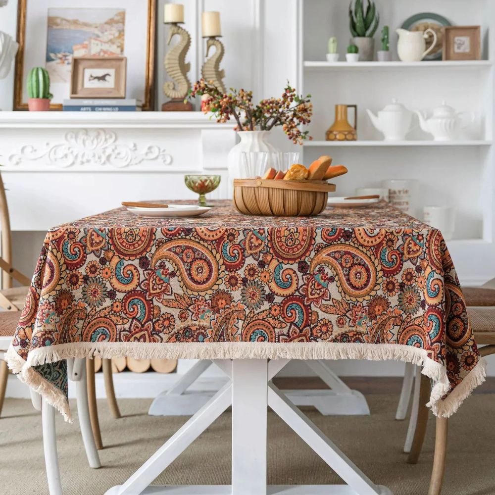 Amber Paisley Tassel Tablecloth 0