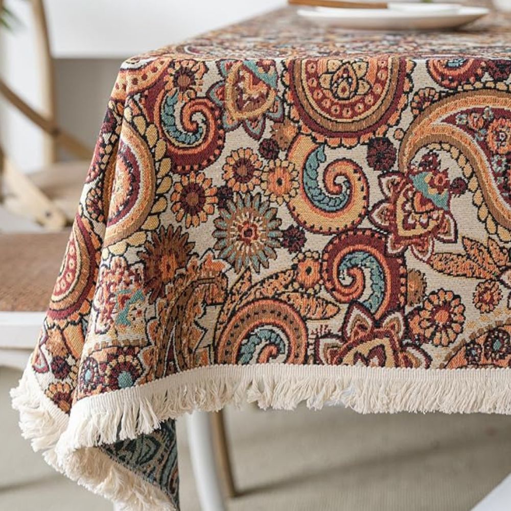 Amber Paisley Tassel Tablecloth 3