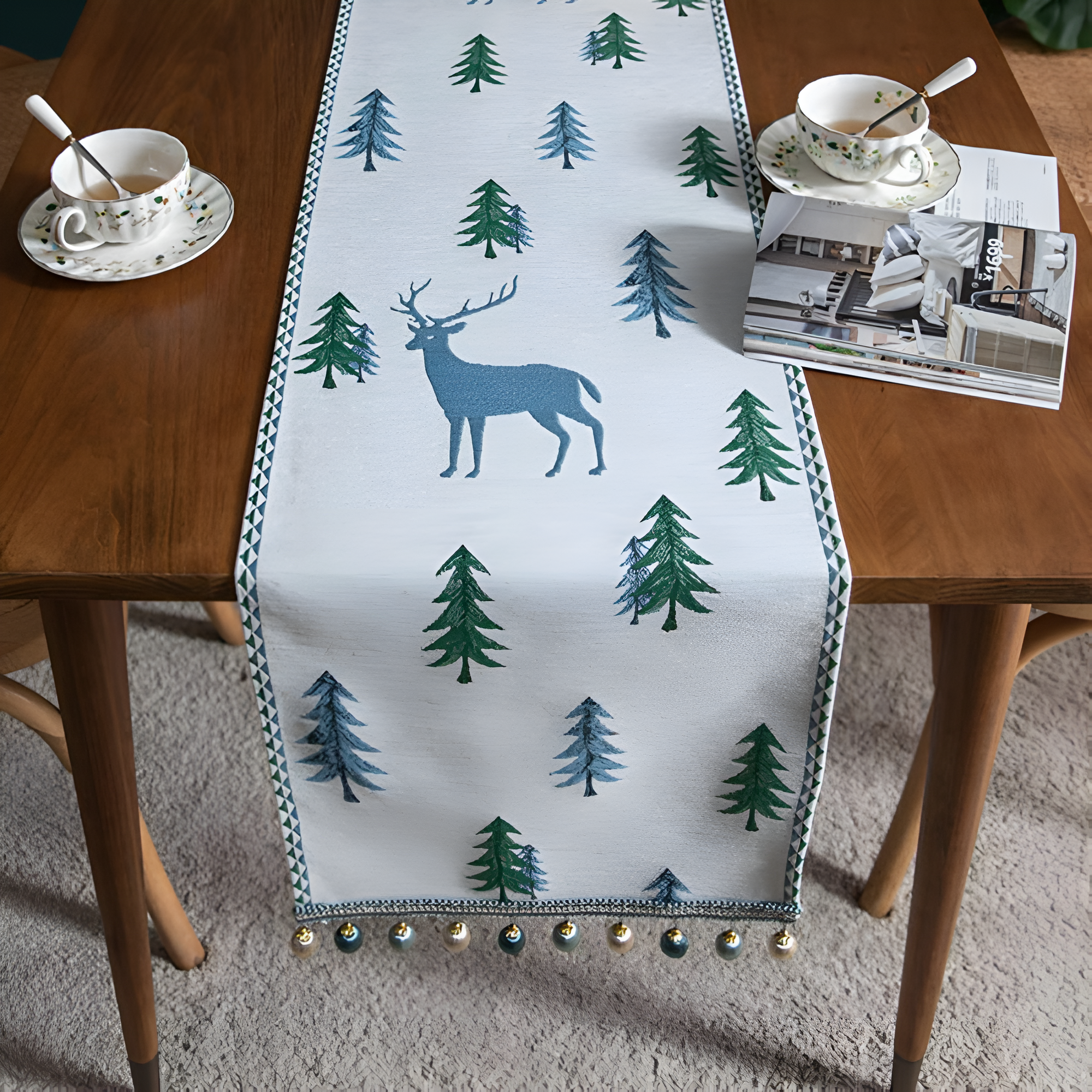 Festive Pine Tree Tassel Runner 0