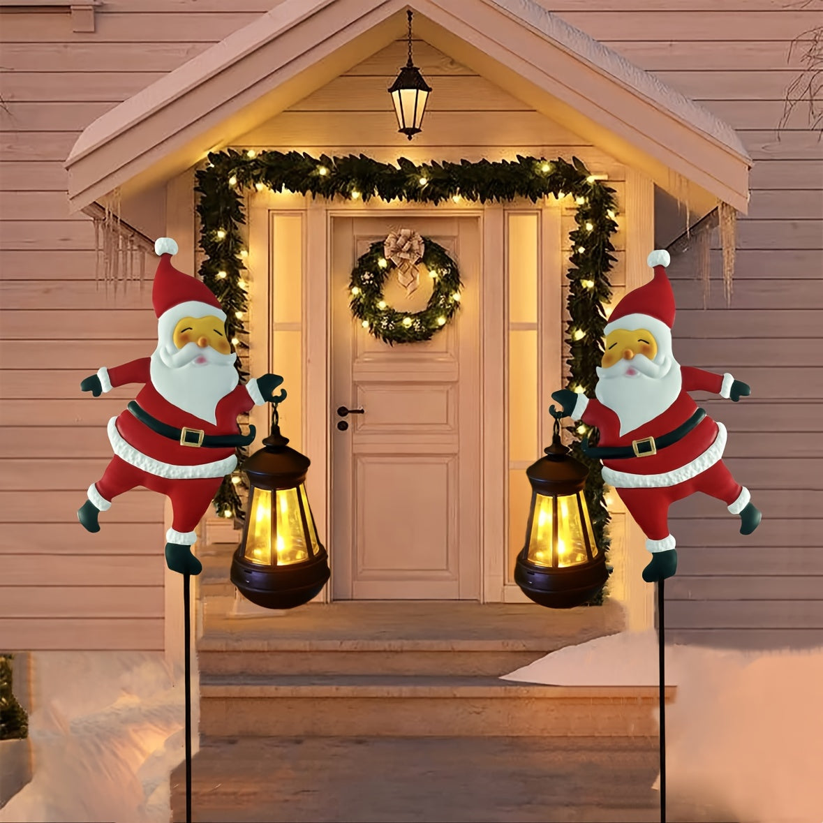 Festive Solar Garden Lights | Santa Lantern Design with Weather Resistance | Outdoor Lights for Seasonal Ambiance 4