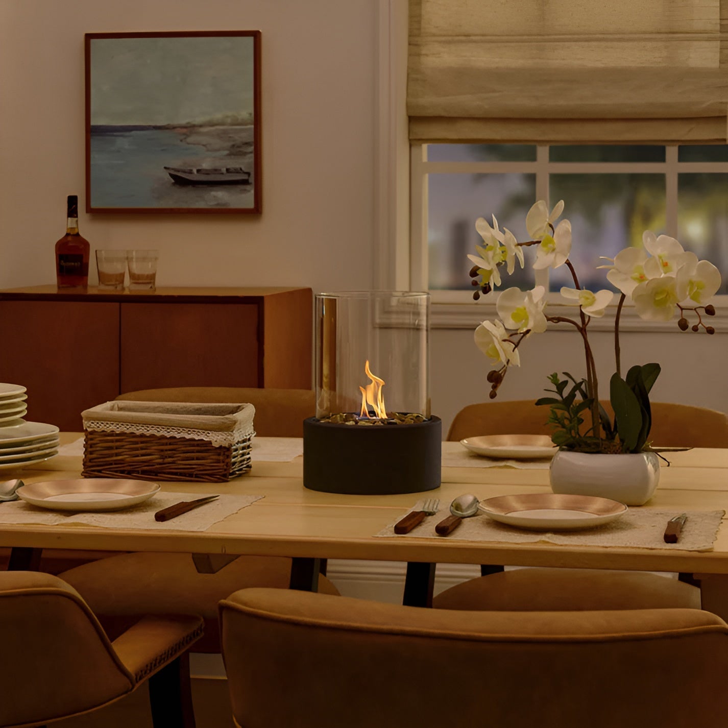 Tabletop Ethanol Fireplace | Glass Cylinder Fire Pit
