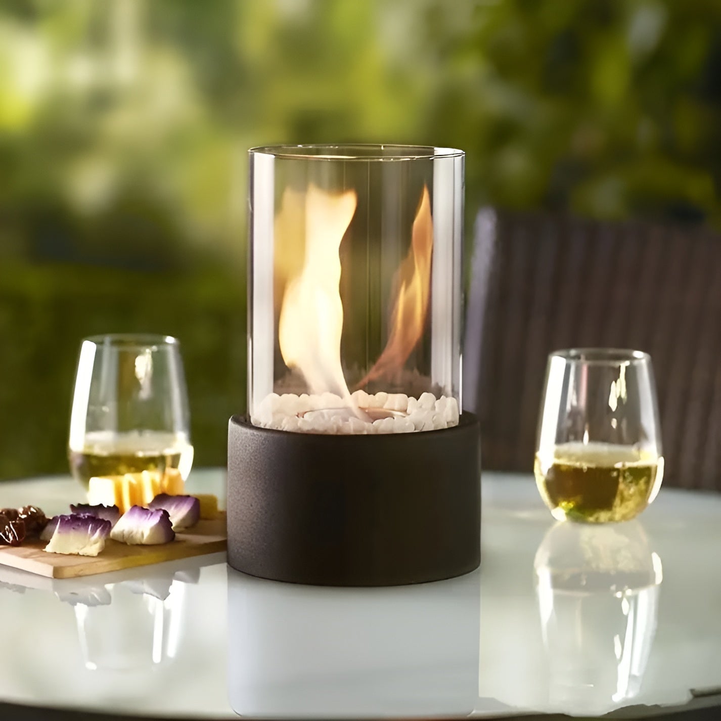Tabletop Ethanol Fireplace | Glass Cylinder Fire Pit