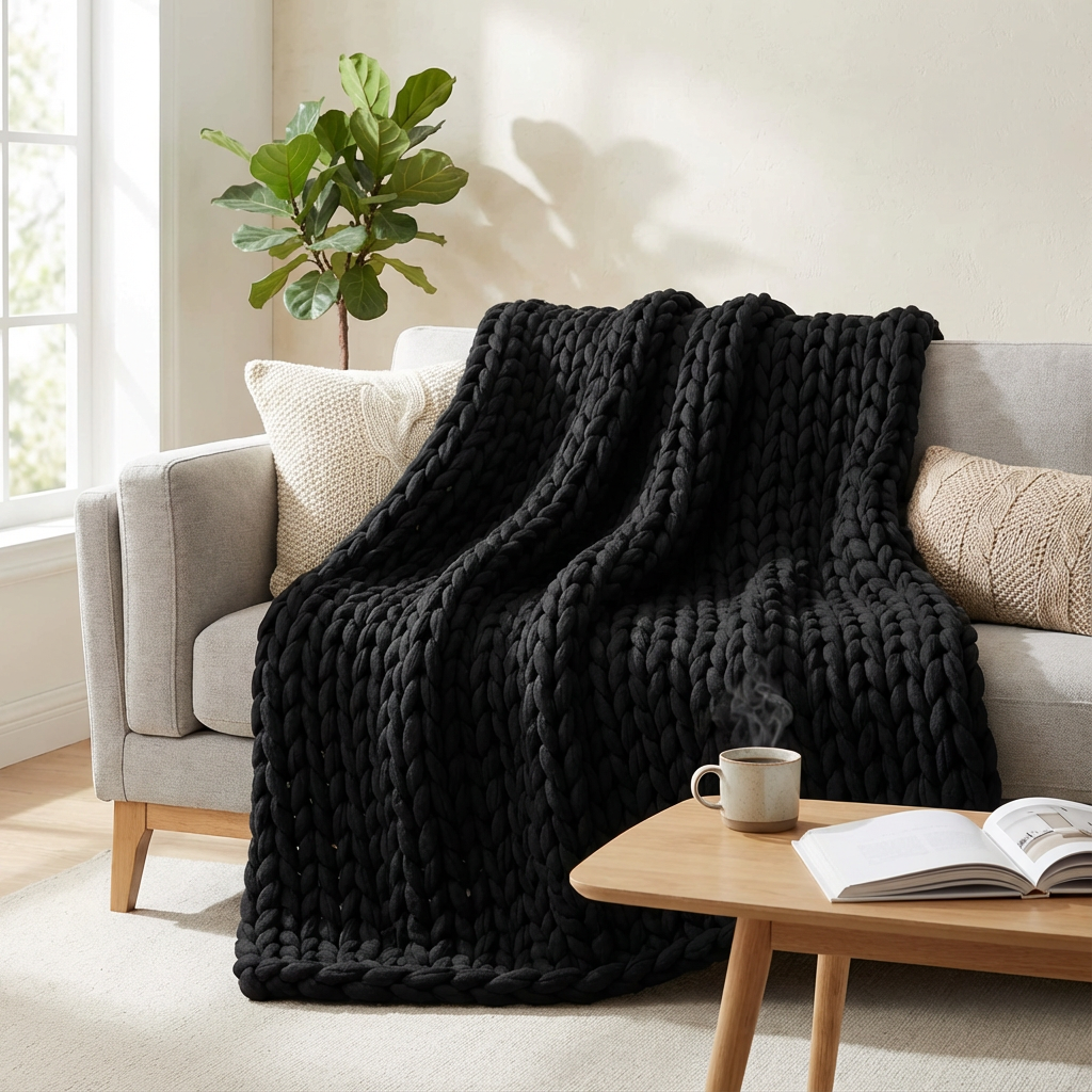 Knuvor | Decorative Weighted Blanket with Organic Cotton & Hand Knitted Design | Year-Round Comfort for Relaxation 1