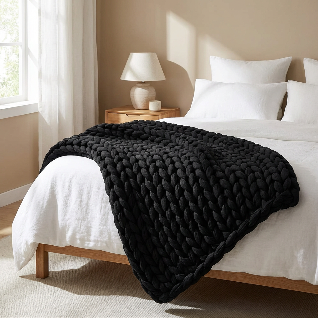 Knuvor | Decorative Weighted Blanket with Organic Cotton & Hand Knitted Design | Year-Round Comfort for Relaxation 2