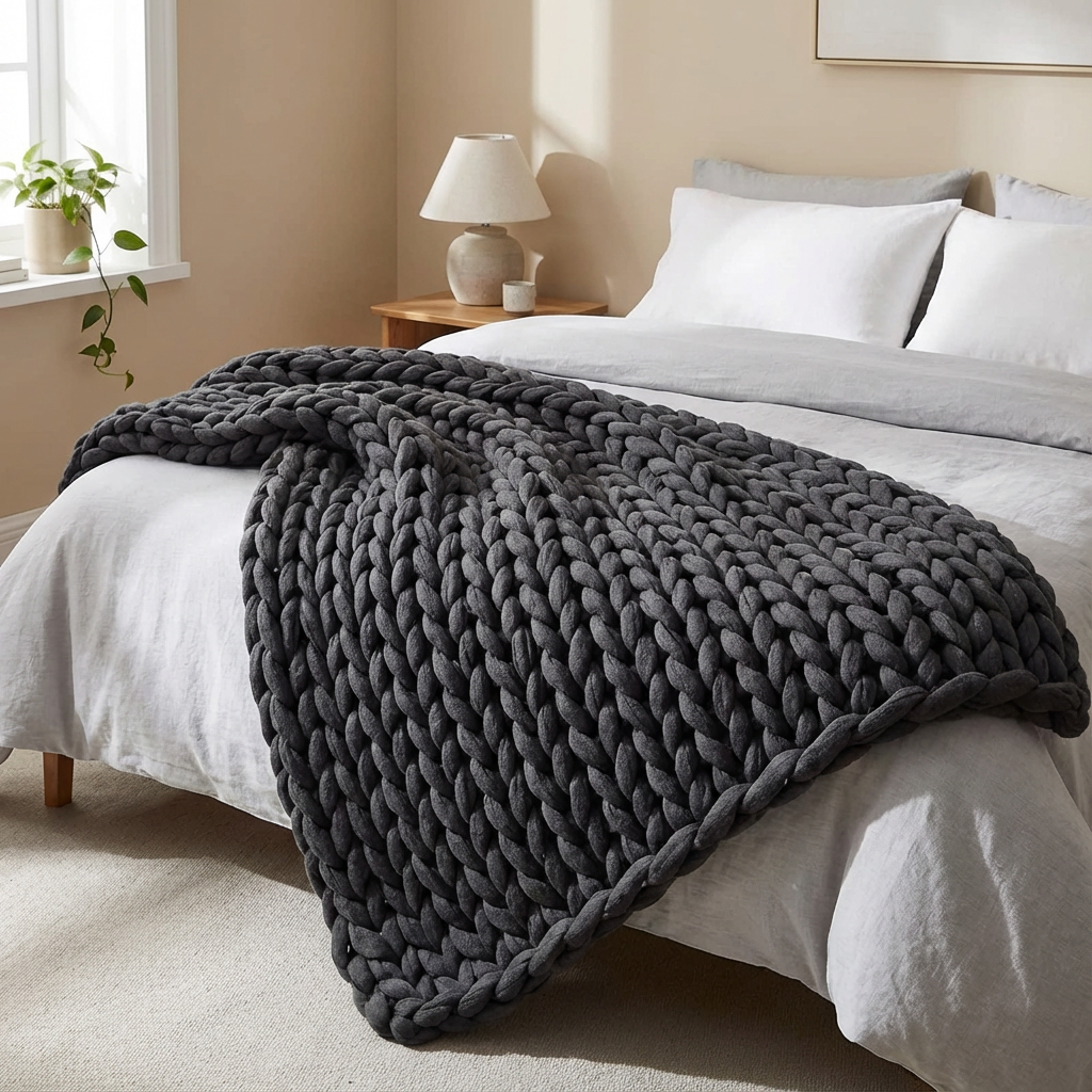Knuvor | Decorative Weighted Blanket with Organic Cotton & Hand Knitted Design | Year-Round Comfort for Relaxation 3