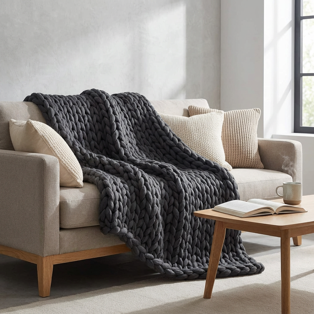 Knuvor | Decorative Weighted Blanket with Organic Cotton & Hand Knitted Design | Year-Round Comfort for Relaxation 4