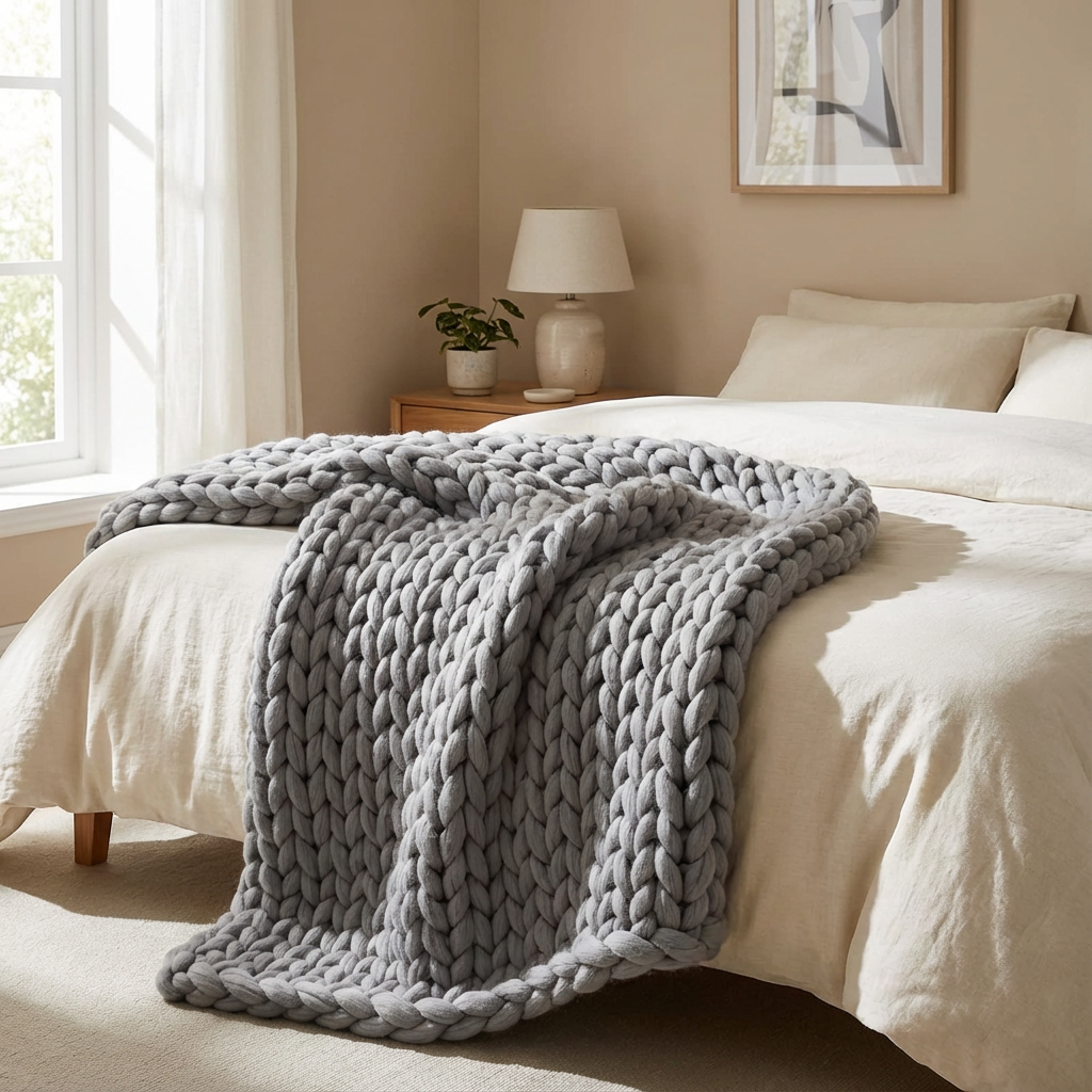 Knuvor | Decorative Weighted Blanket with Organic Cotton & Hand Knitted Design | Year-Round Comfort for Relaxation 5