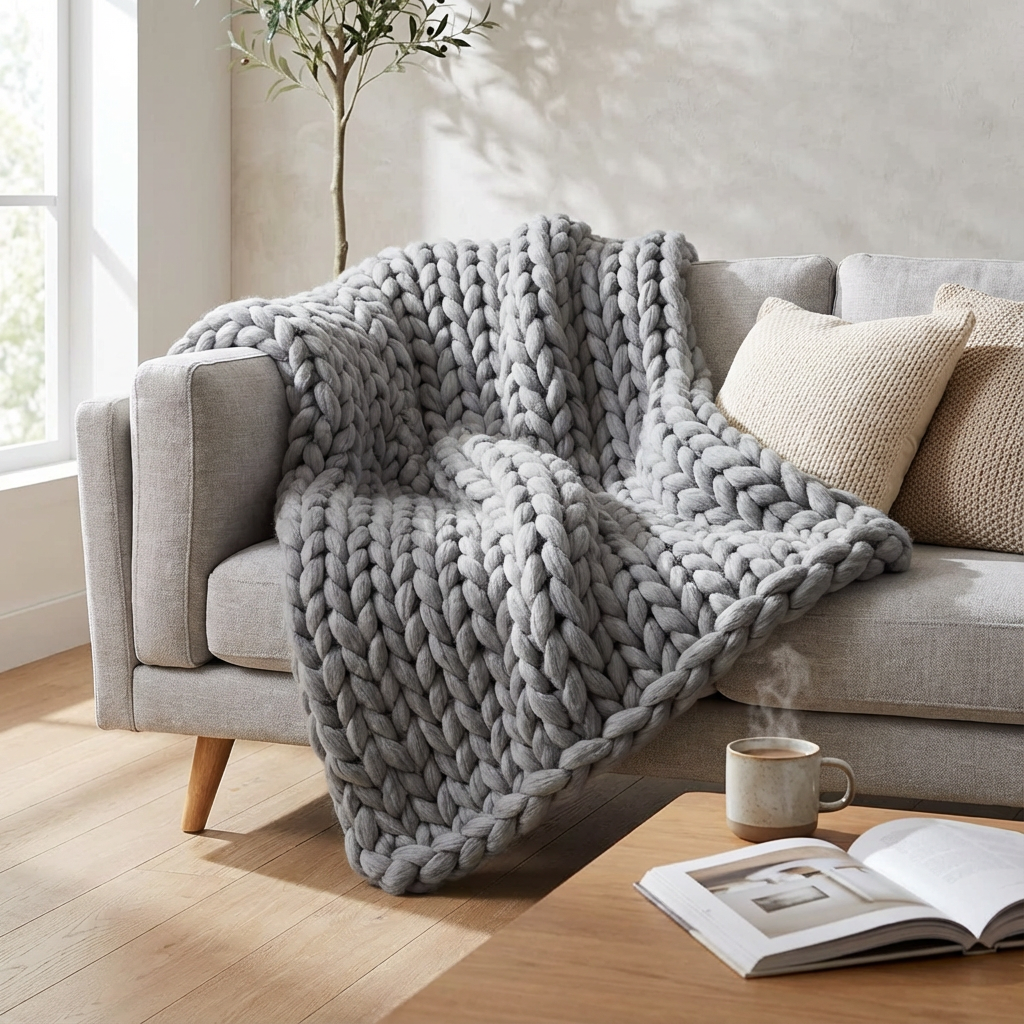 Knuvor | Decorative Weighted Blanket with Organic Cotton & Hand Knitted Design | Year-Round Comfort for Relaxation 6