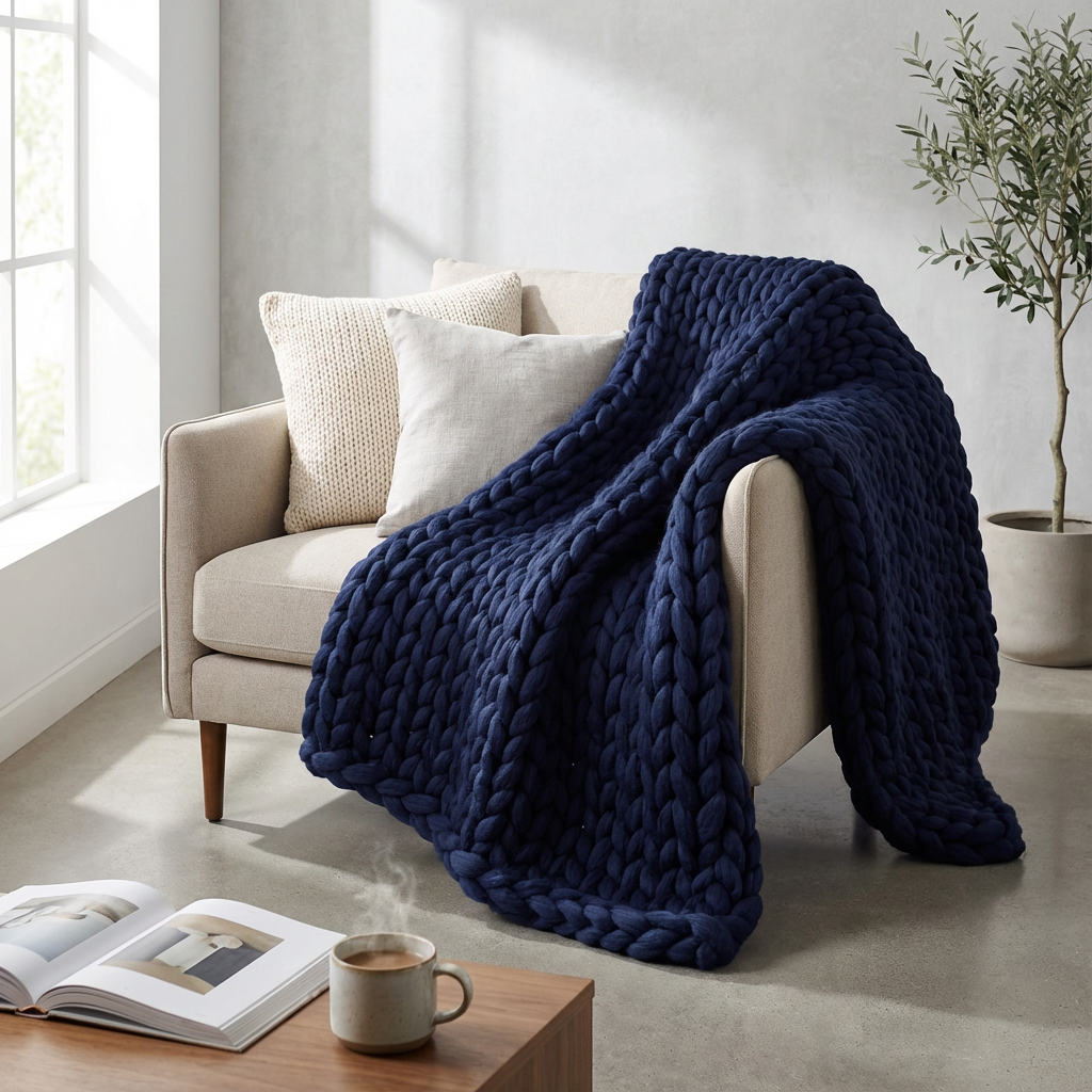 Knuvor | Decorative Weighted Blanket with Organic Cotton & Hand Knitted Design | Year-Round Comfort for Relaxation 7