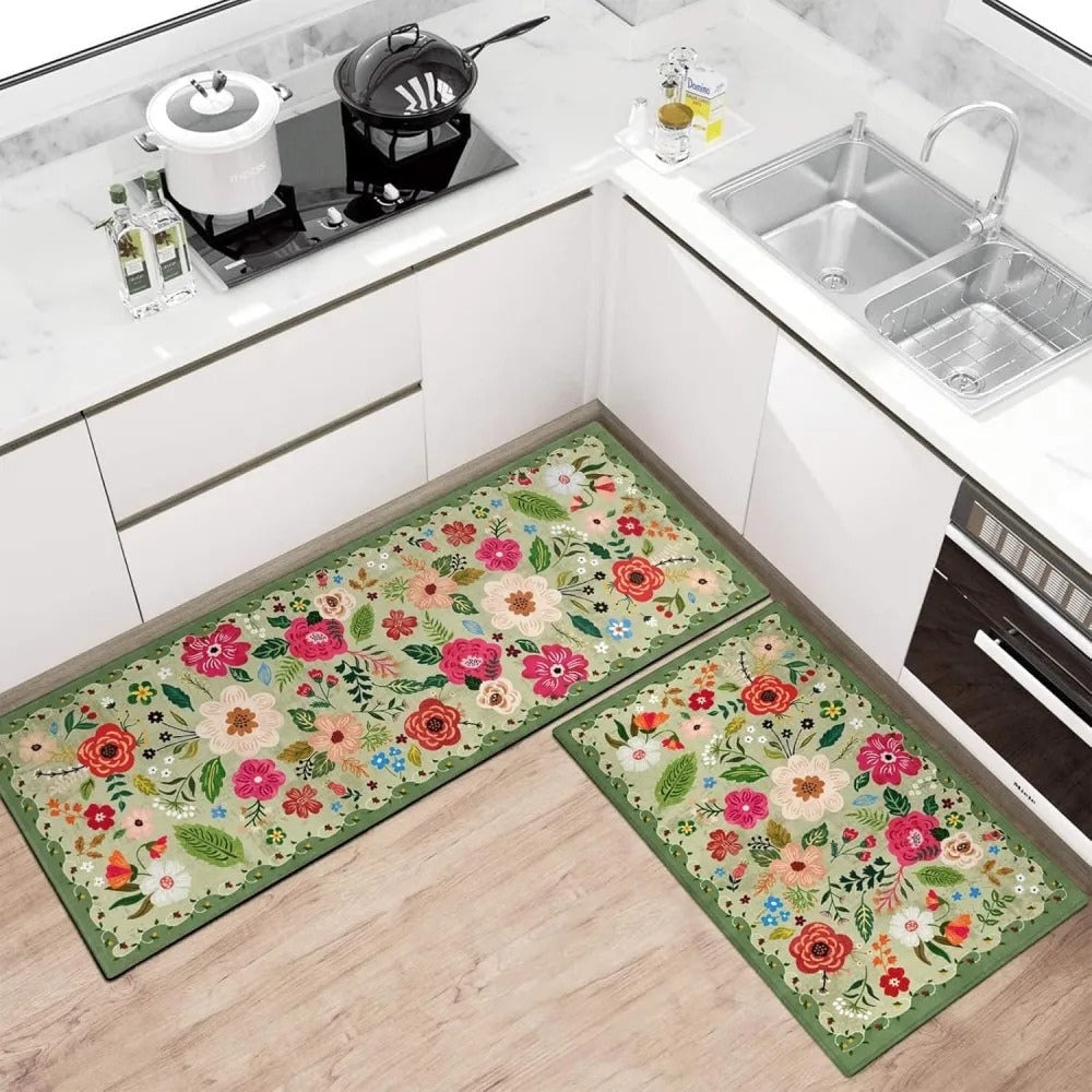 Meadow Boho Floral Kitchen Mat Set 1
