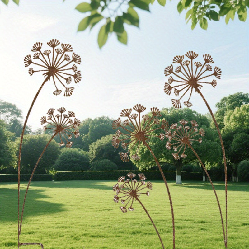 Rustic Garden Ornaments | Metal Dandelion Decoration Set with Intricate Design | Durable Outdoor Decor for Year-Round Elegance 2