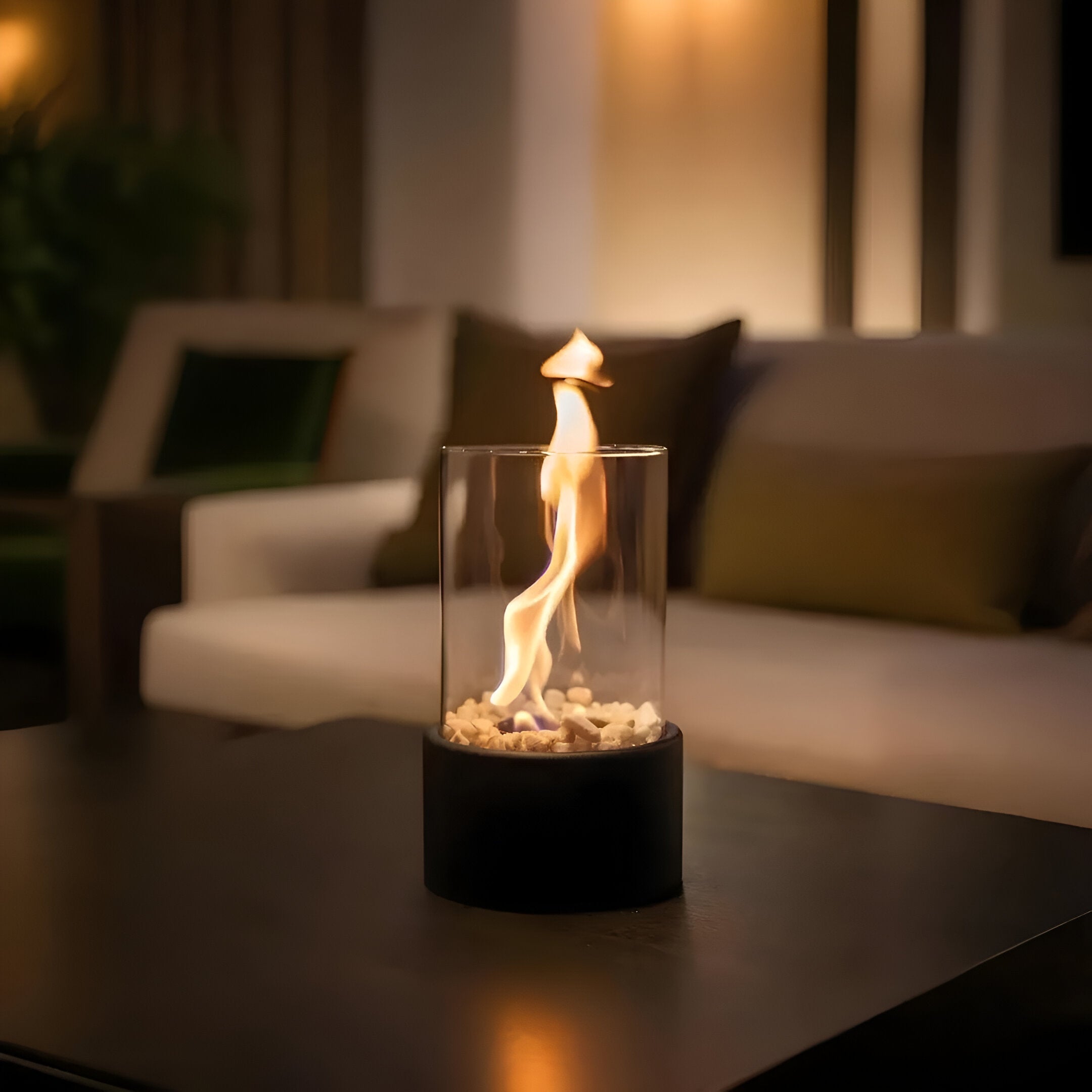 Tabletop Ethanol Fireplace | Glass Cylinder Fire Pit