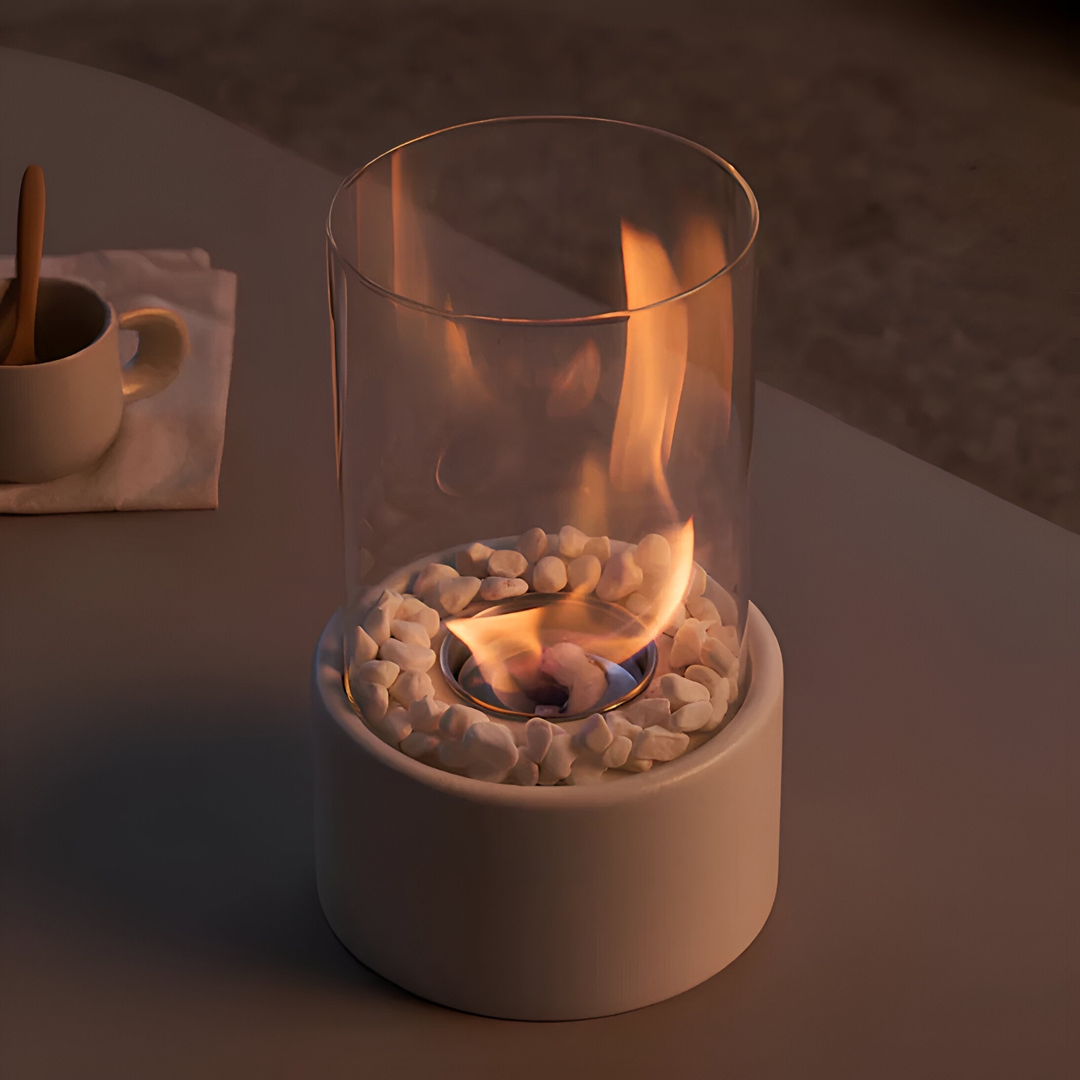 Tabletop Ethanol Fireplace | Glass Cylinder Fire Pit