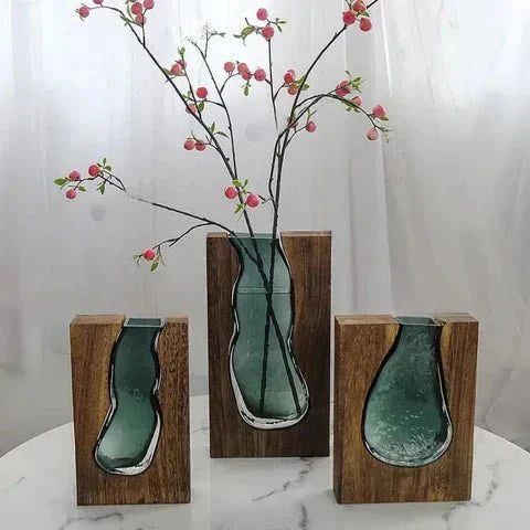 Wood and Glass Minimalist Vase | Natural Accent